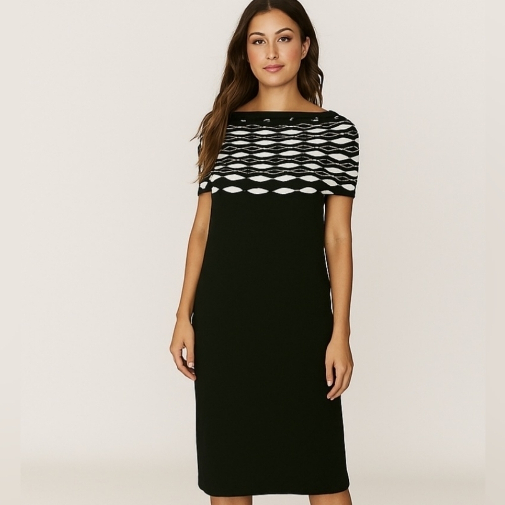 Missoni Womens Black Knit Signature Pattern Neckline Midi Dress M